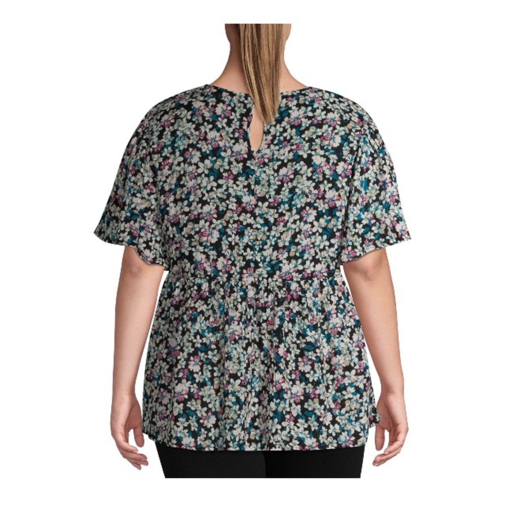 Terra & Sky Women's Plus Floral Print Babydoll Top - Picture 2 of 4
